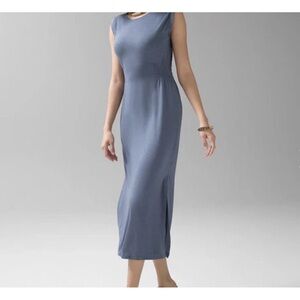 WHBM Blue Rayon Slub Knit Sleeveless Smocked Waist Midi Maxi Dress Womens Large